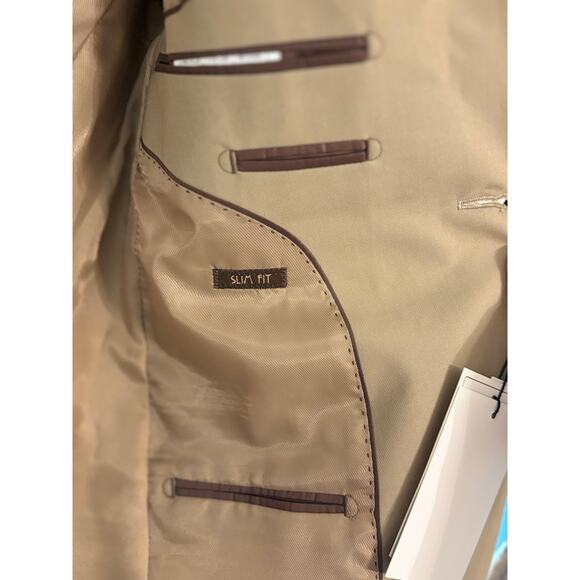 AZARMAN Slim Fit 2 Button Beige Notch Lapel Suit Jacket - Picture 10 of 10